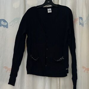 PINK Victoria's Secret Black Studded Pockets Cardigan M